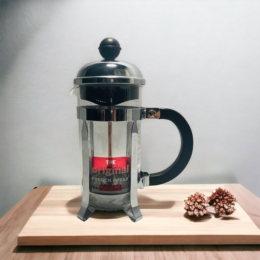 Vintage BODUM French Press 7.5" Stainless Steel Glass Coffee Maker Pot Excellent